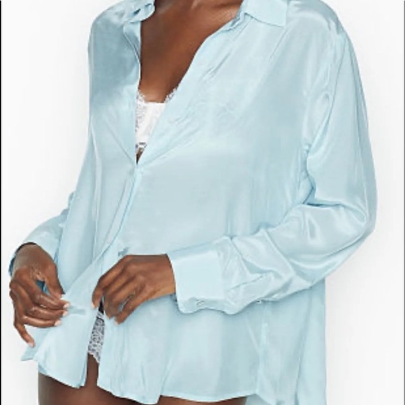 Vs satin sleep top semi sheer shorts frosty blue voile fabric - Picture 11 of 11